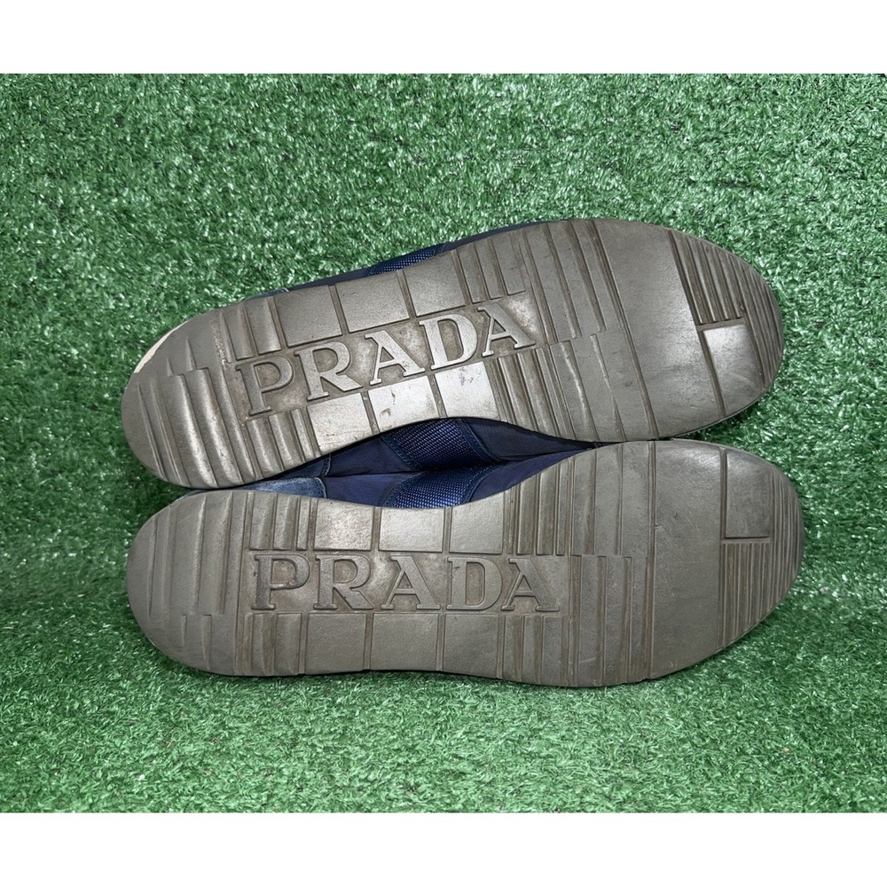 PRADA Mens Size 13 US Suede Leather Nylon Shoes Navy Red Stripe‎ Luxury Sneakers - Picture 14 of 14